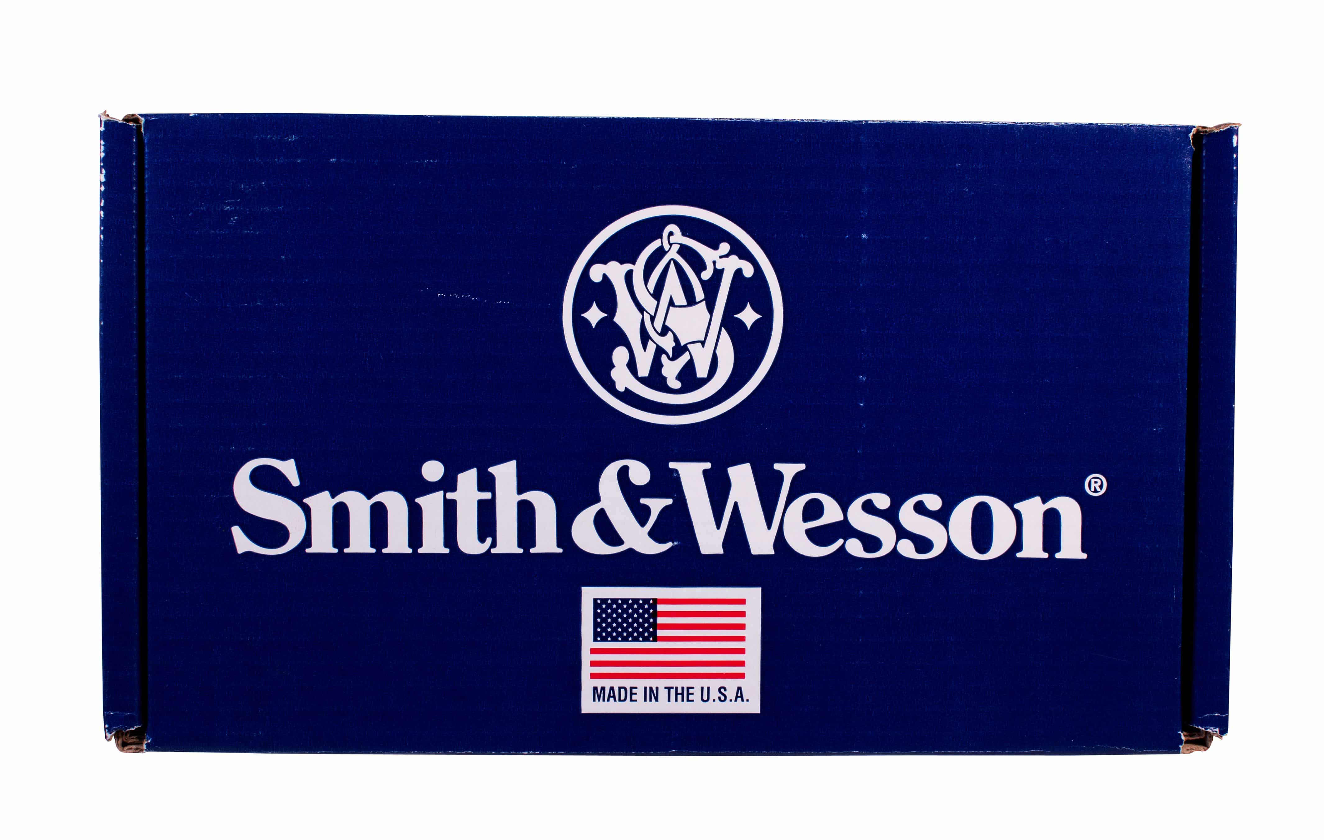 RIVER FALLS,WISCONSIN-NOVEMBER 15,2014: A Smith and Wesson pistol box. Smith and Wesson pistols are standard issue to police and armed forces worldwide.