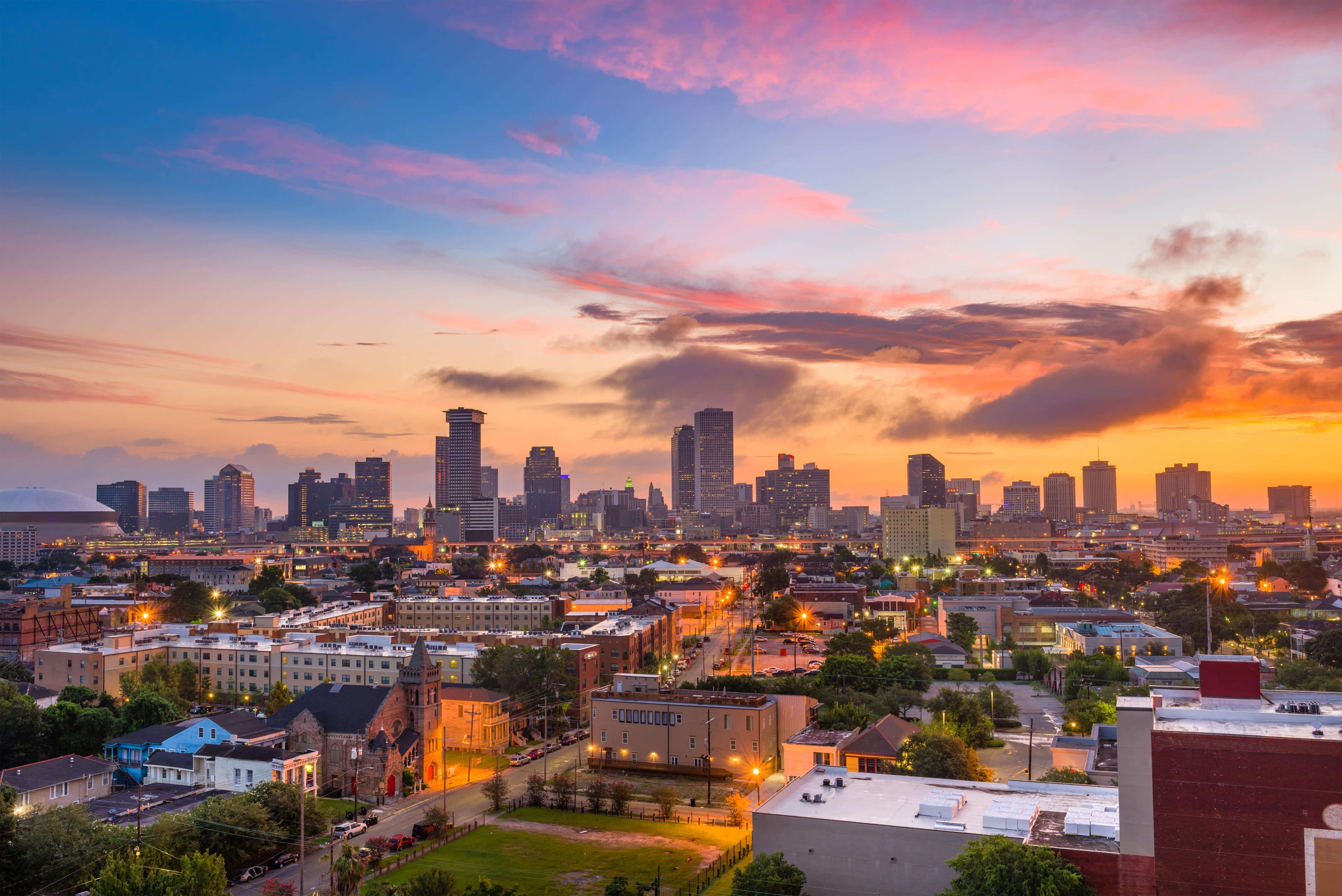 New Orleans, Louisiana downtown city skyline at twilight.